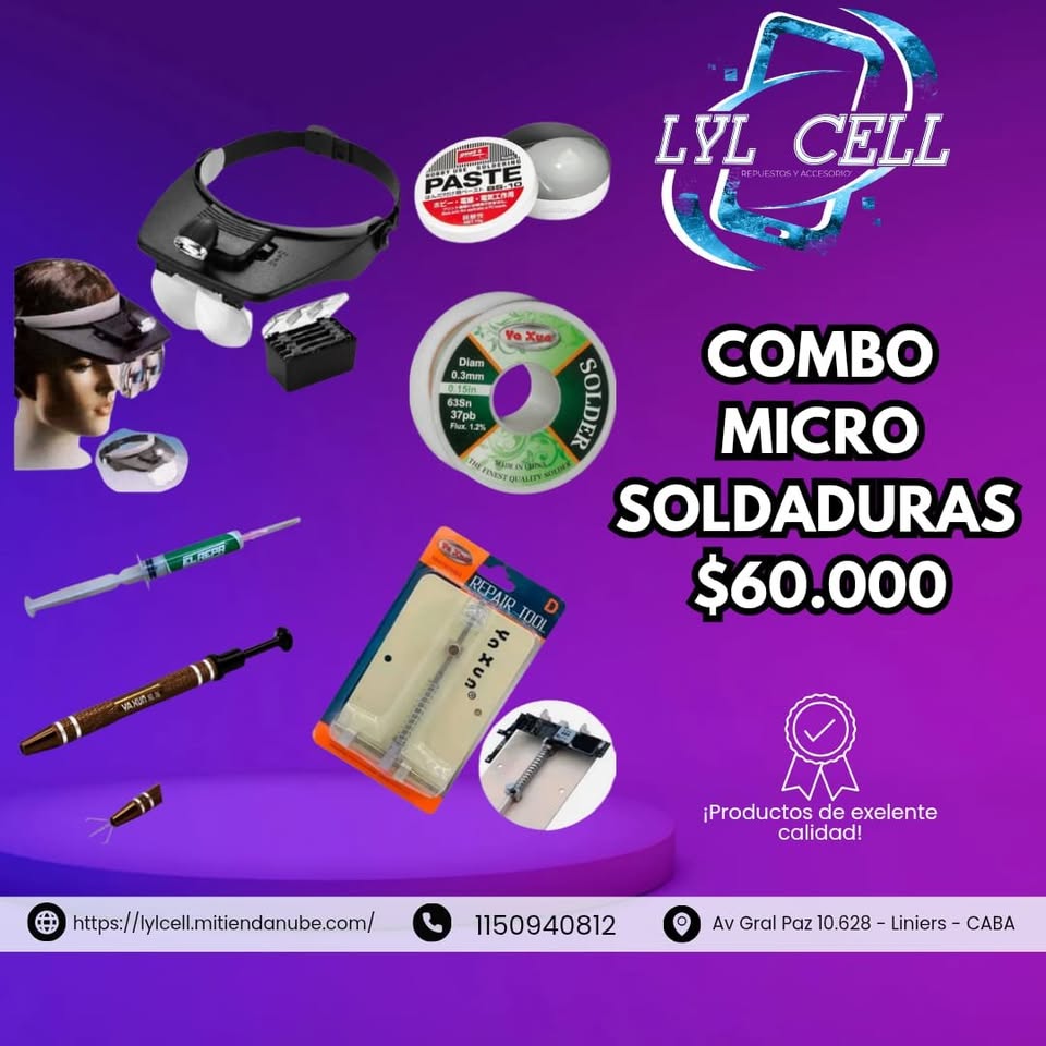 COMBO PARA MICROSOLDADURAS DE SERVICIO TECNICO DE CELULARES LUPA + SOPORTE PLACA + ESTAÑO