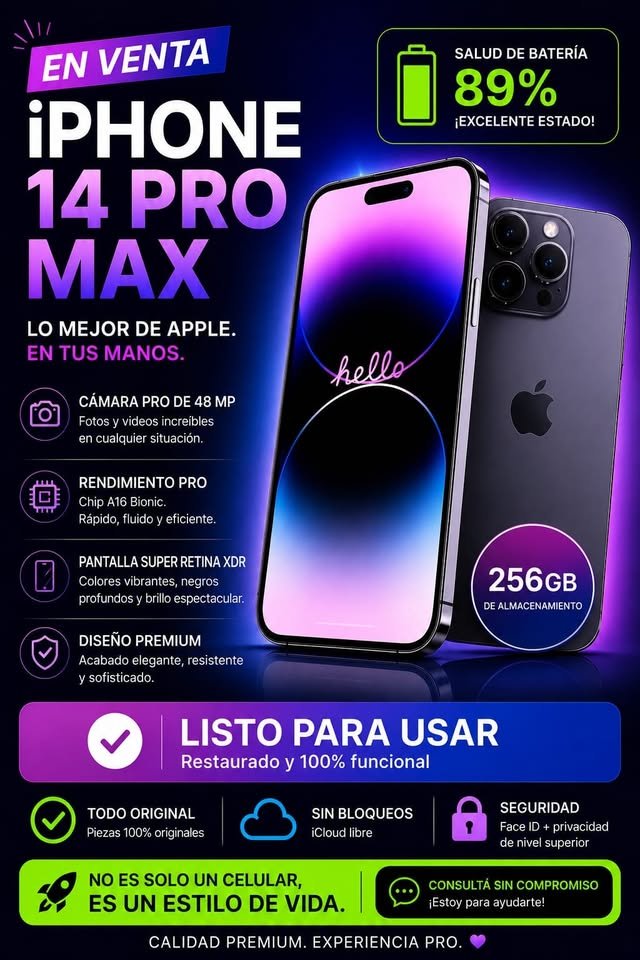 iPhone 14 Pro Max 256GB | 89% batería | Excelente estado | Libre de iCloud