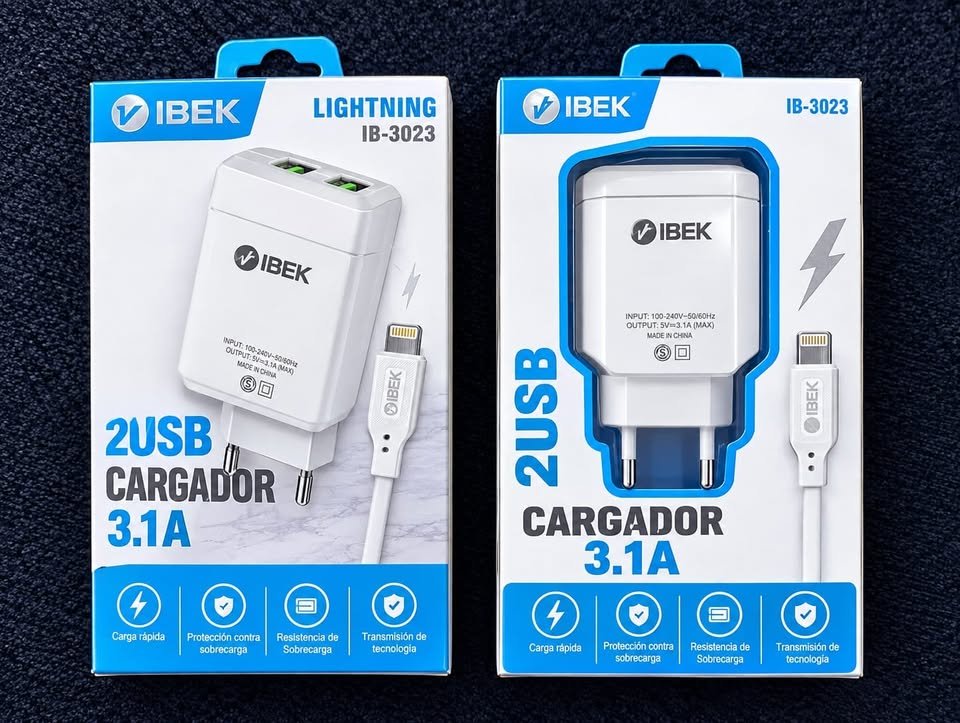 Cargador con cable Iphone 3.1A Ibek!!! carga rapida !!
