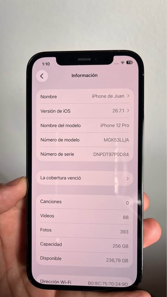 iPhone 12 Pro 256GB Grafito – 89% Batería – Impecable- hoy-recibo iPhone menor